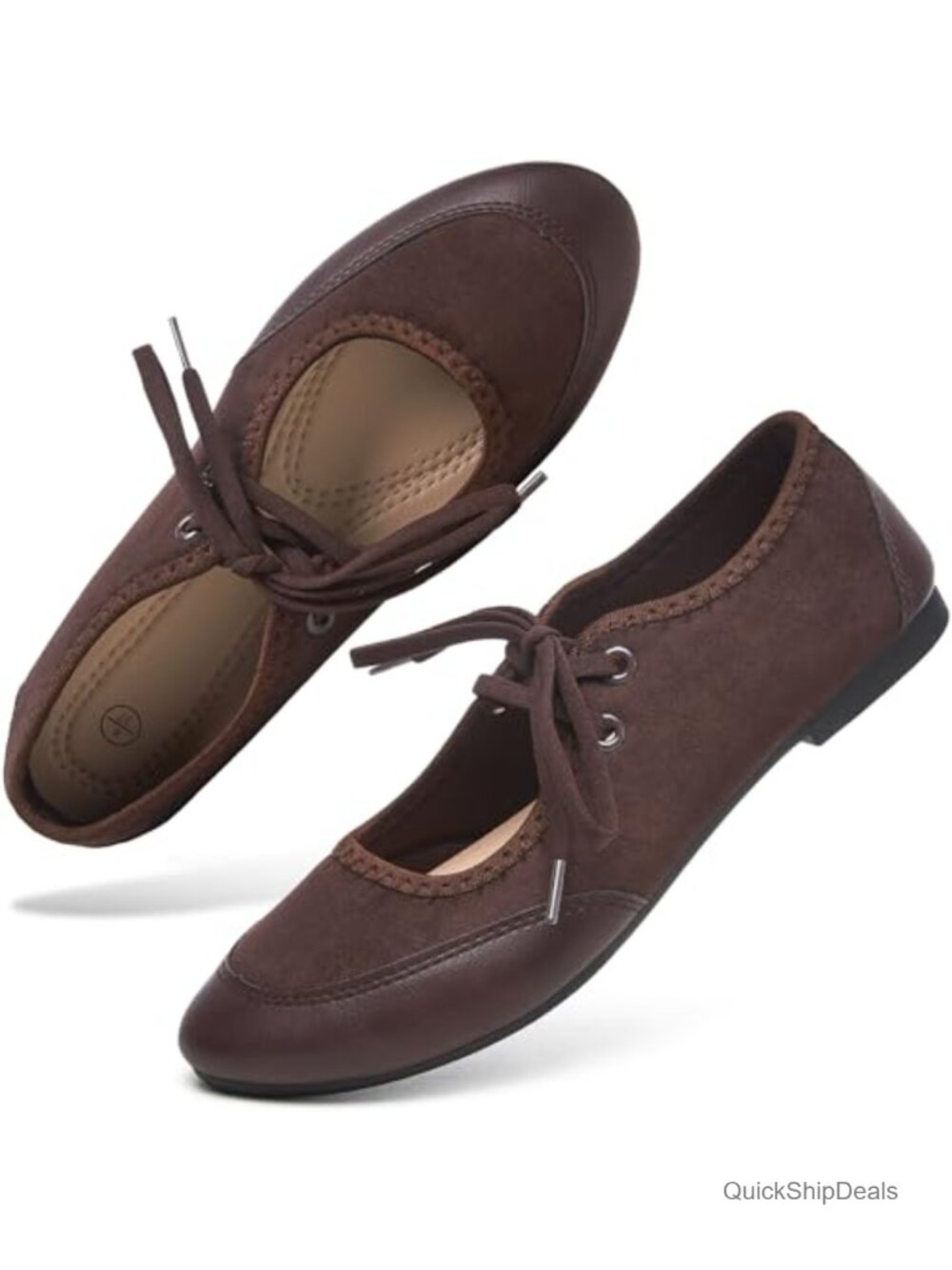 Women's Suede Mary Jane Ballet Flats Lace Up Comfy Dress Shoes